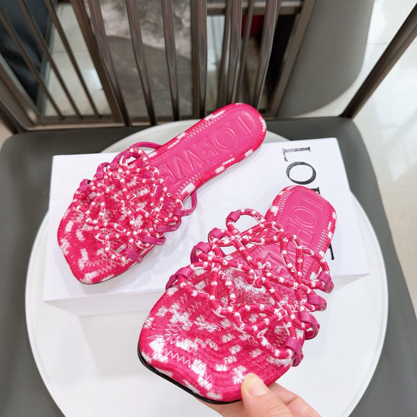 Loewe Petal Anagram Slide In Embroidered Canvas - DopestKickz