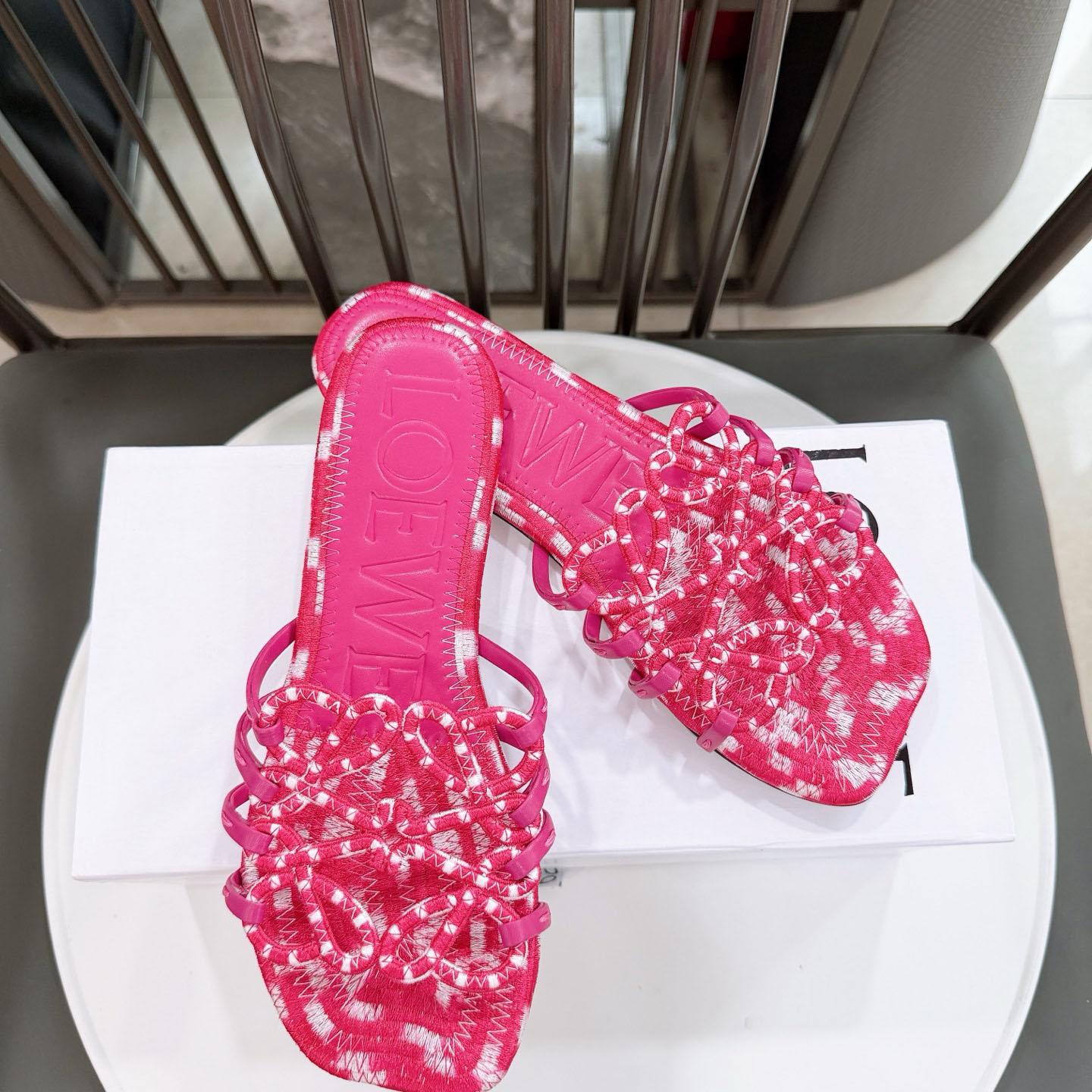 Loewe Petal Anagram Slide In Embroidered Canvas - DopestKickz