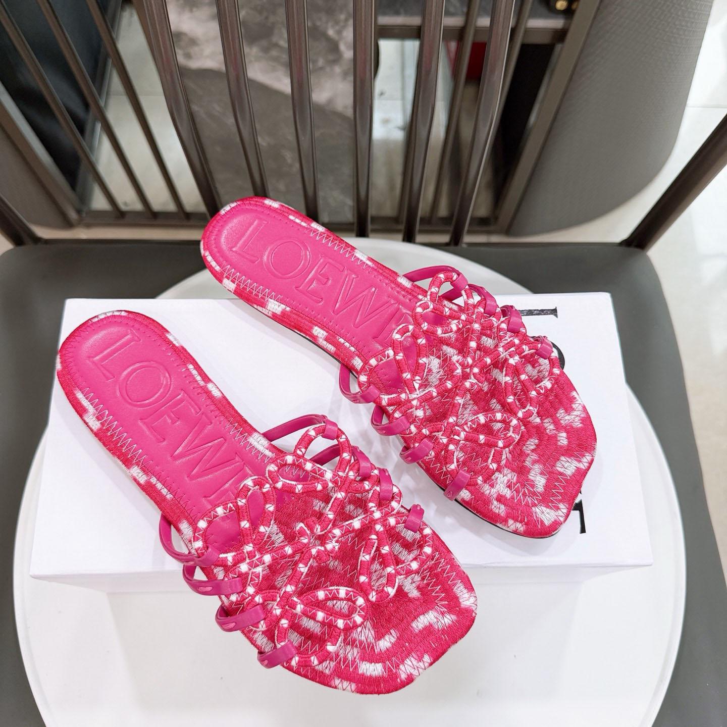 Loewe Petal Anagram Slide In Embroidered Canvas - DopestKickz