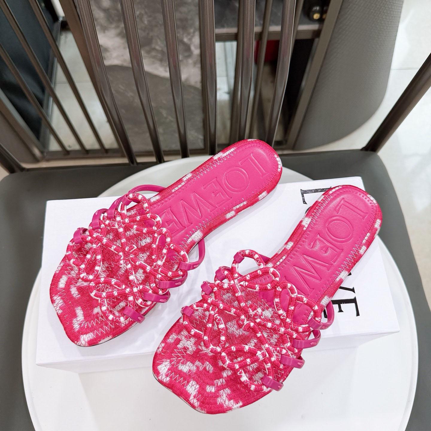 Loewe Petal Anagram Slide In Embroidered Canvas - DopestKickz