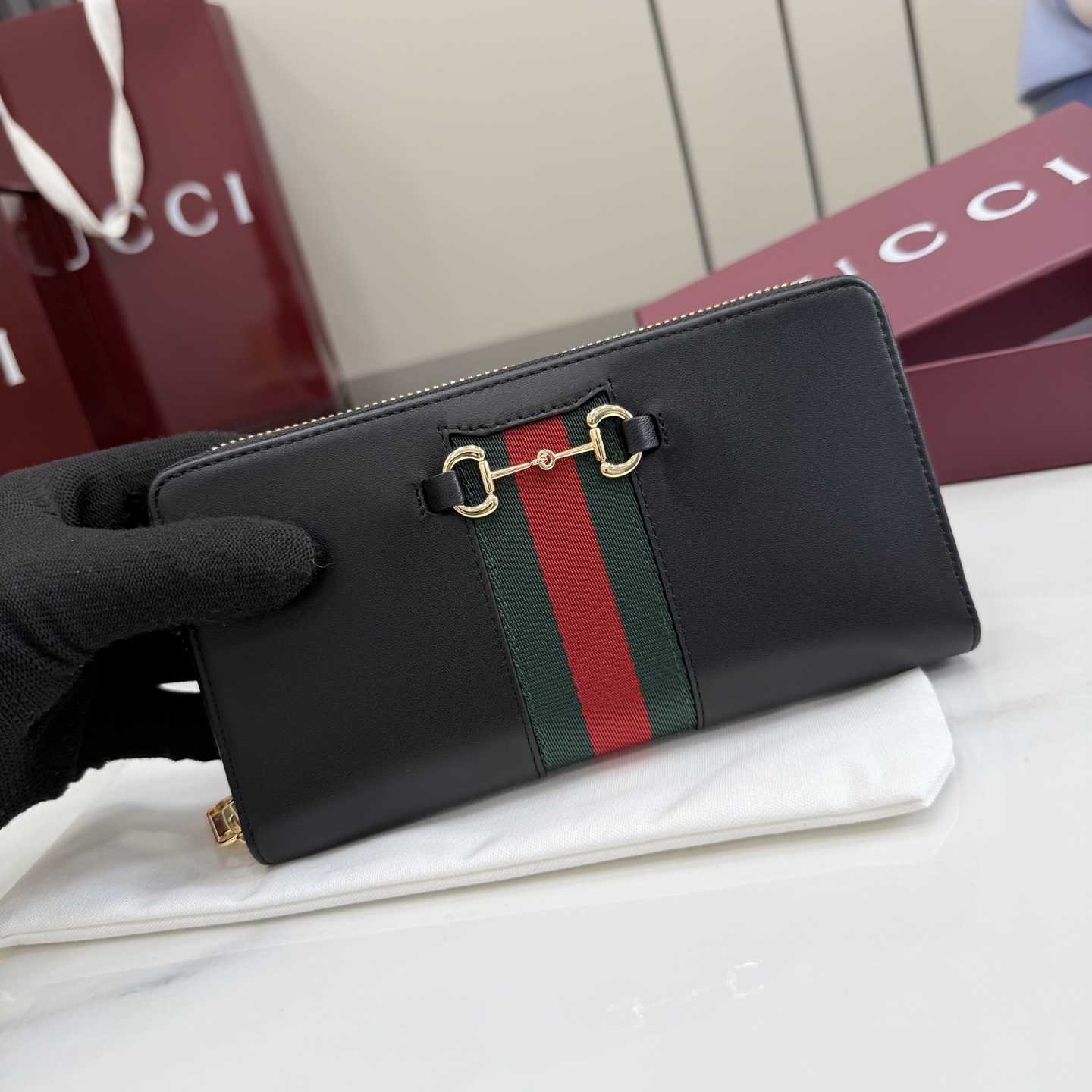 Gucci Horsebit Web Zip Around Wallet - DopestKickz