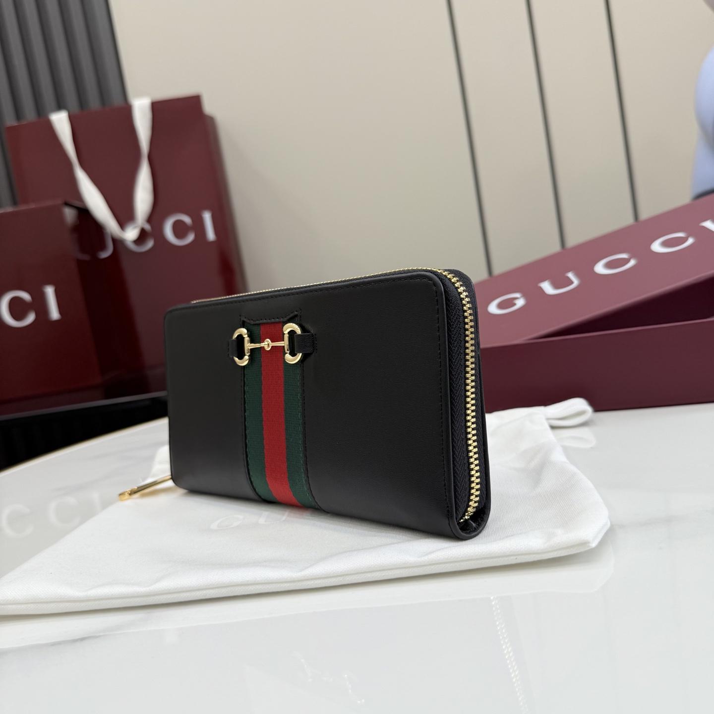 Gucci Horsebit Web Zip Around Wallet - DopestKickz