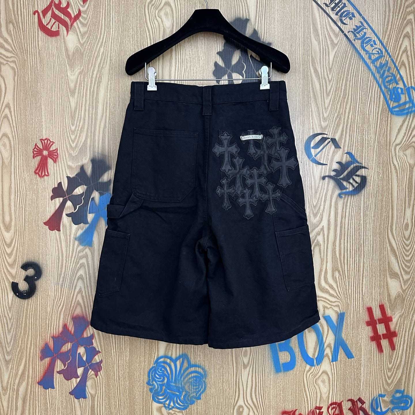 Chrome Hearts Double Knee Cross Patch Shorts - DopestKickz