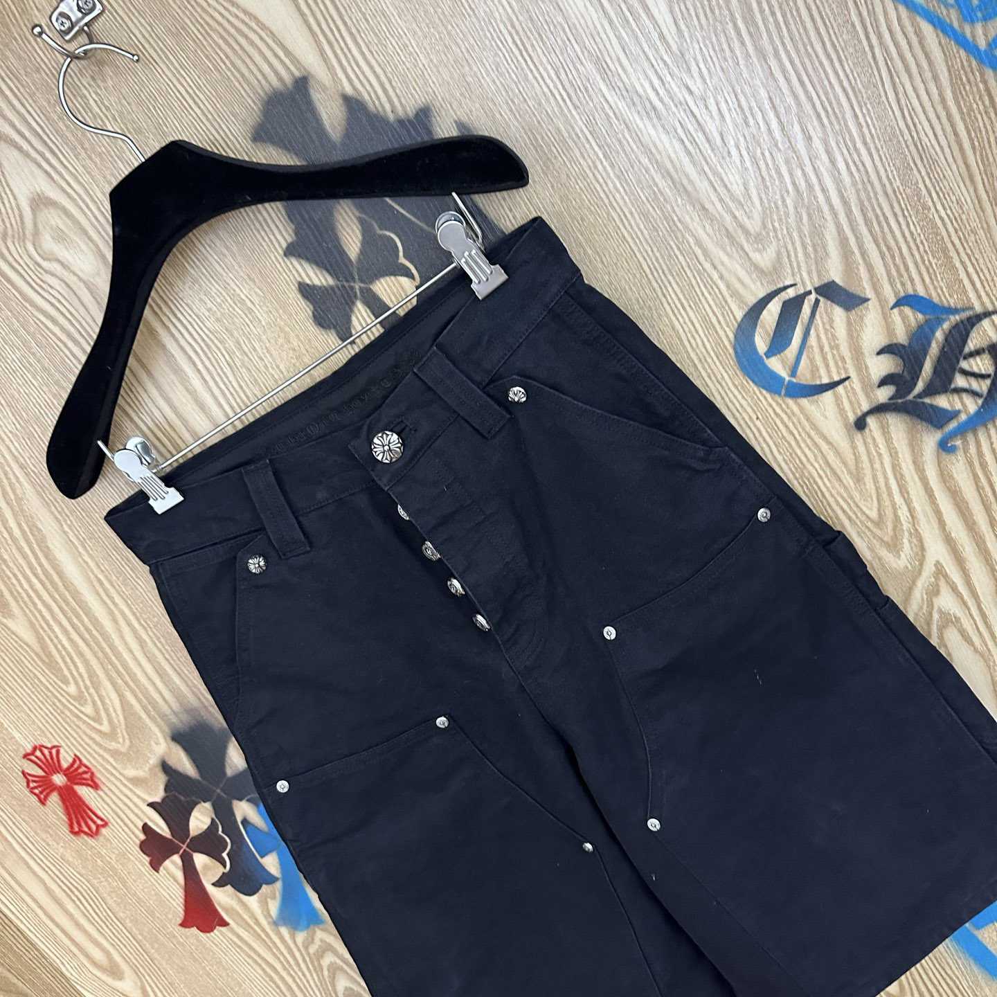 Chrome Hearts Double Knee Cross Patch Shorts - DopestKickz