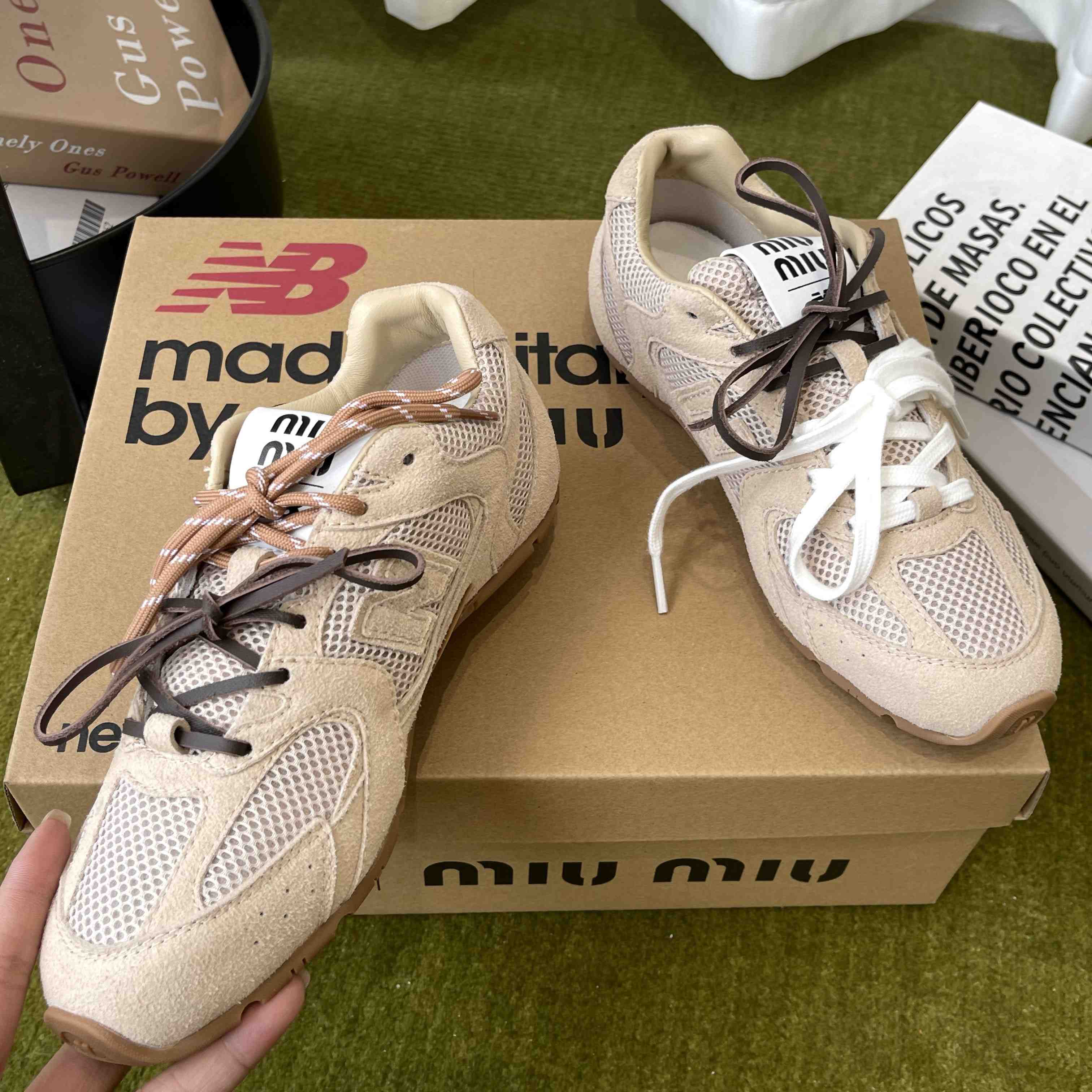 New Balance X Miu Miu 530 SL Suede And Mesh Sneakers - DopestKickz