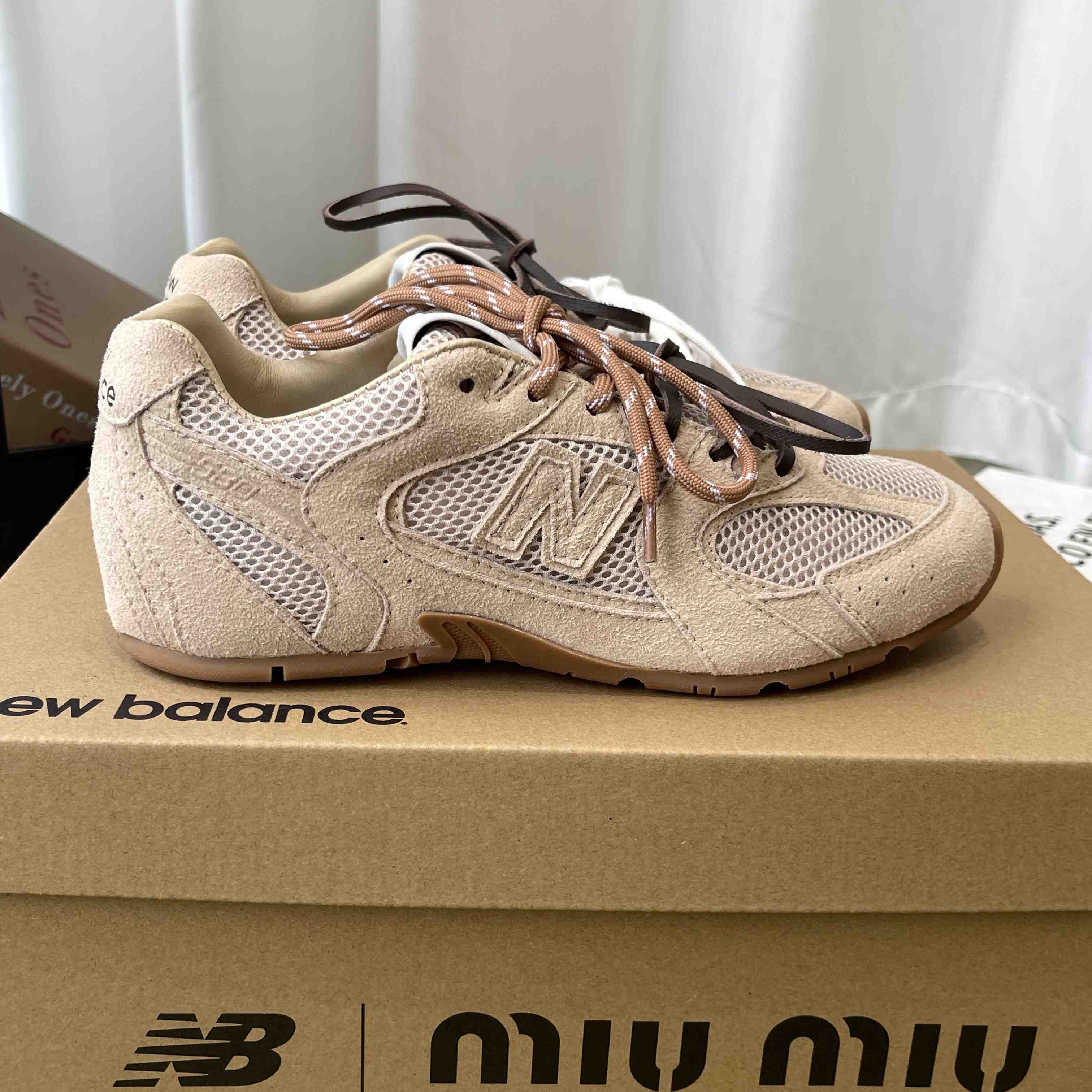 New Balance X Miu Miu 530 SL Suede And Mesh Sneakers - DopestKickz