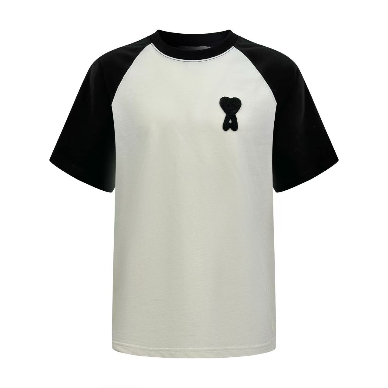 AMI Paris White And Black Cotton Ami De Coeur Knitted Patch T-shirt - DopestKickz