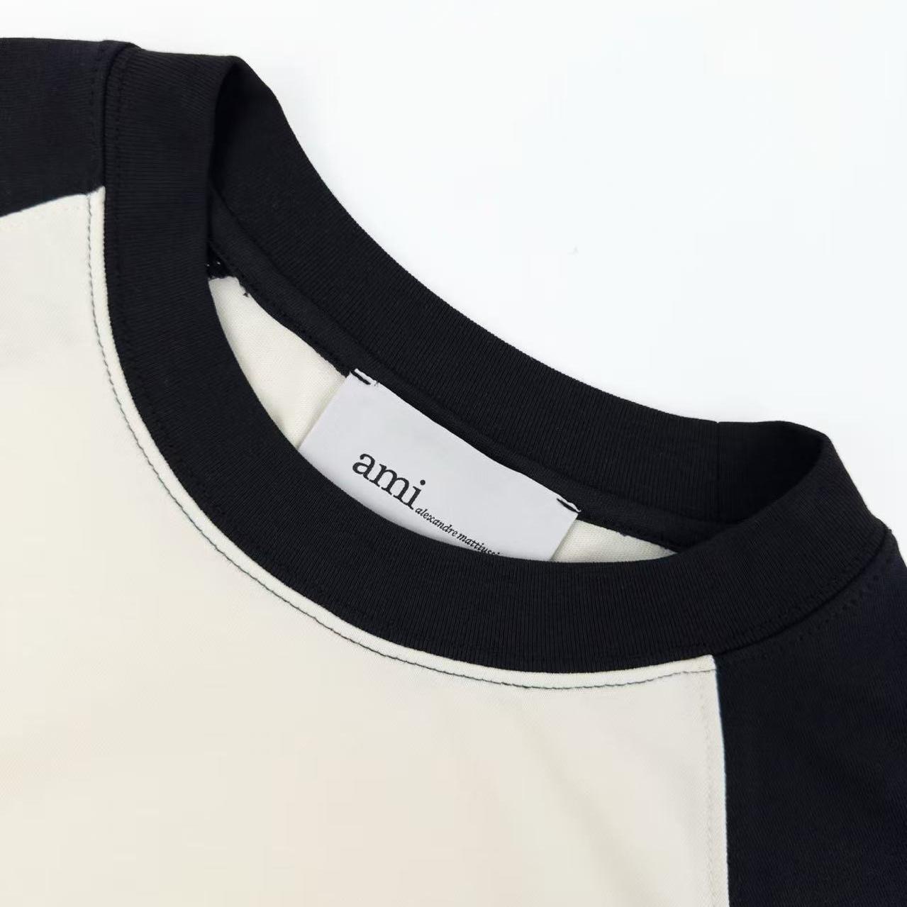 AMI Paris White And Black Cotton Ami De Coeur Knitted Patch T-shirt - DopestKickz
