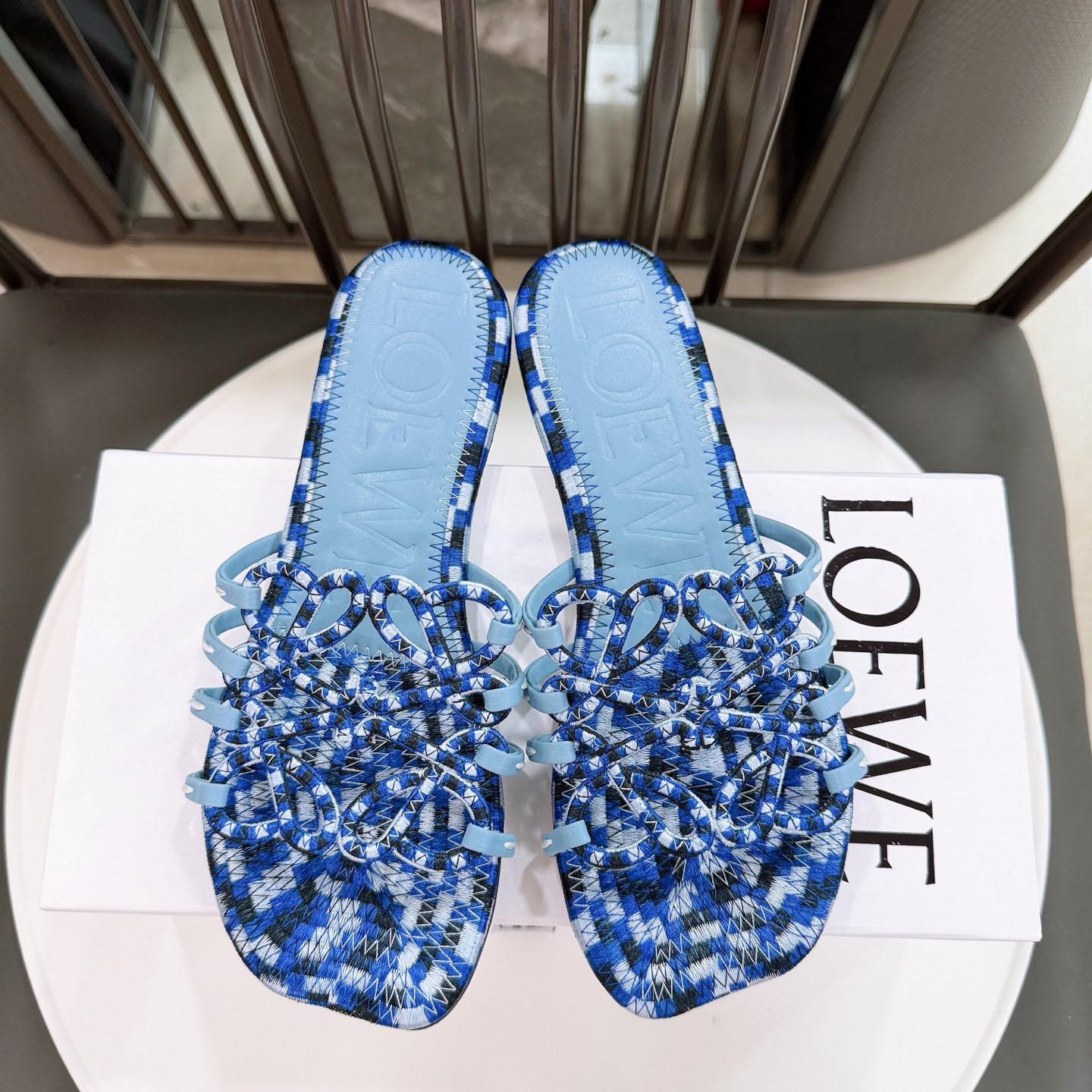 Loewe Petal Anagram Slide In Embroidered Canvas - DopestKickz