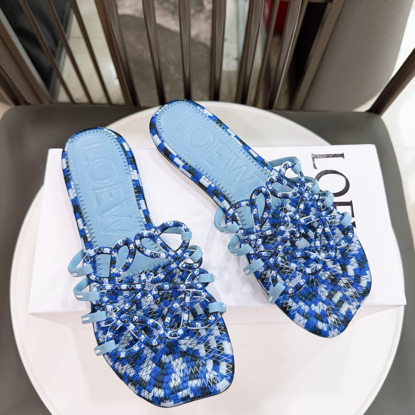 Loewe Petal Anagram Slide In Embroidered Canvas - DopestKickz