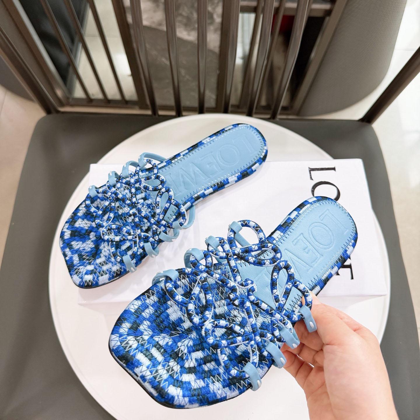 Loewe Petal Anagram Slide In Embroidered Canvas - DopestKickz