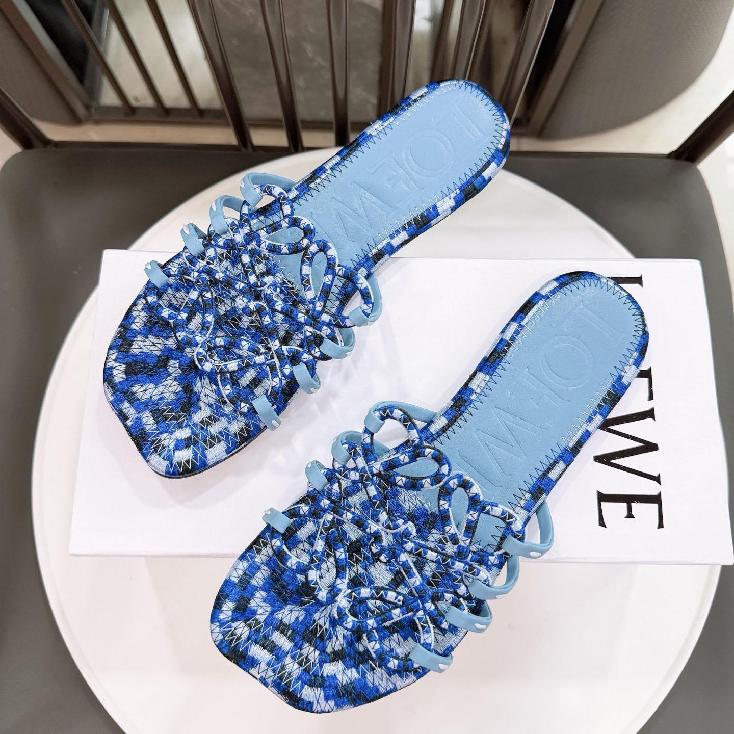 Loewe Petal Anagram Slide In Embroidered Canvas - DopestKickz