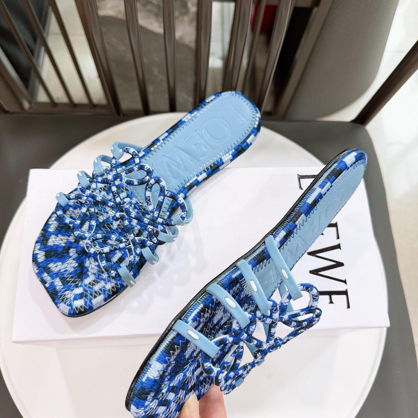 Loewe Petal Anagram Slide In Embroidered Canvas - DopestKickz