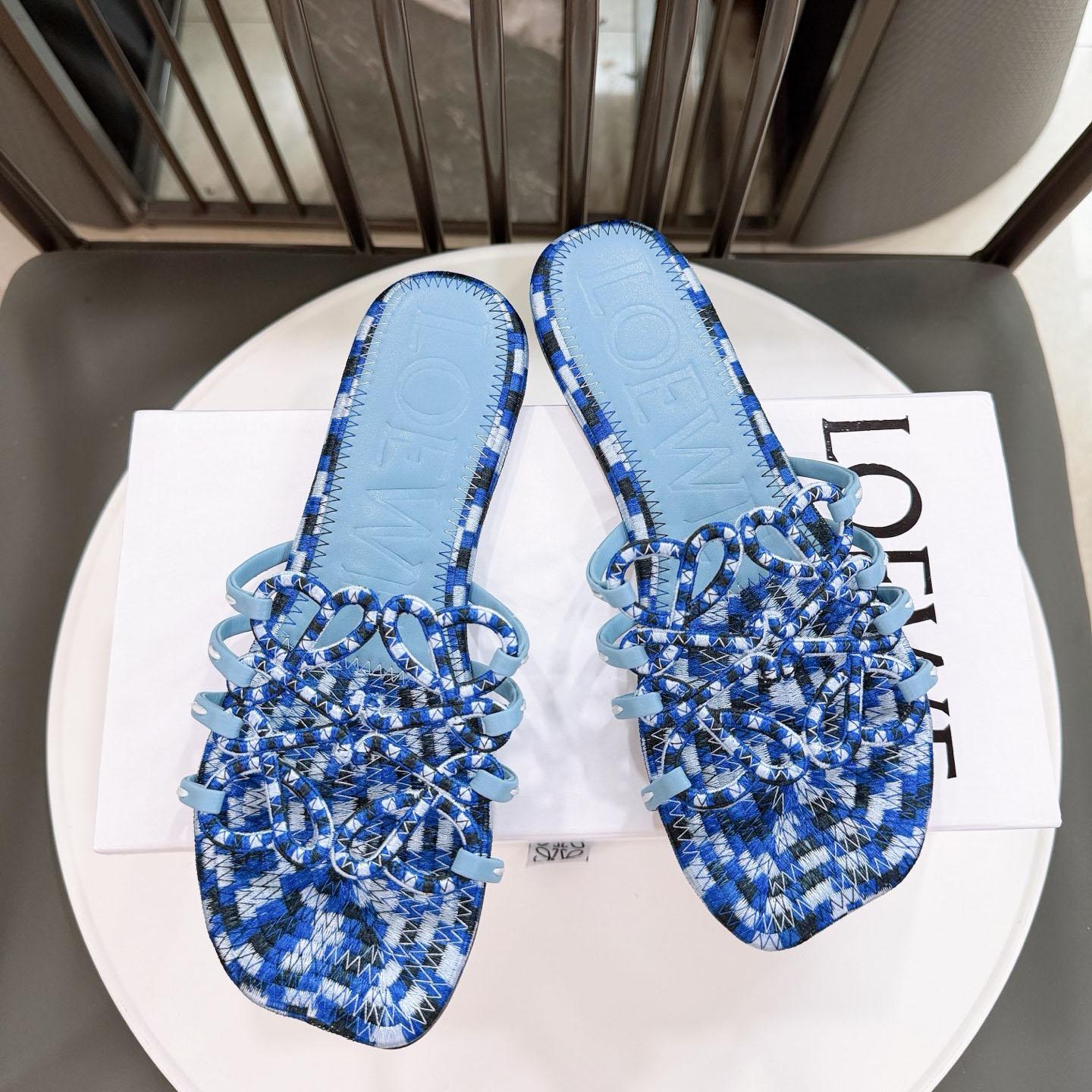 Loewe Petal Anagram Slide In Embroidered Canvas - DopestKickz