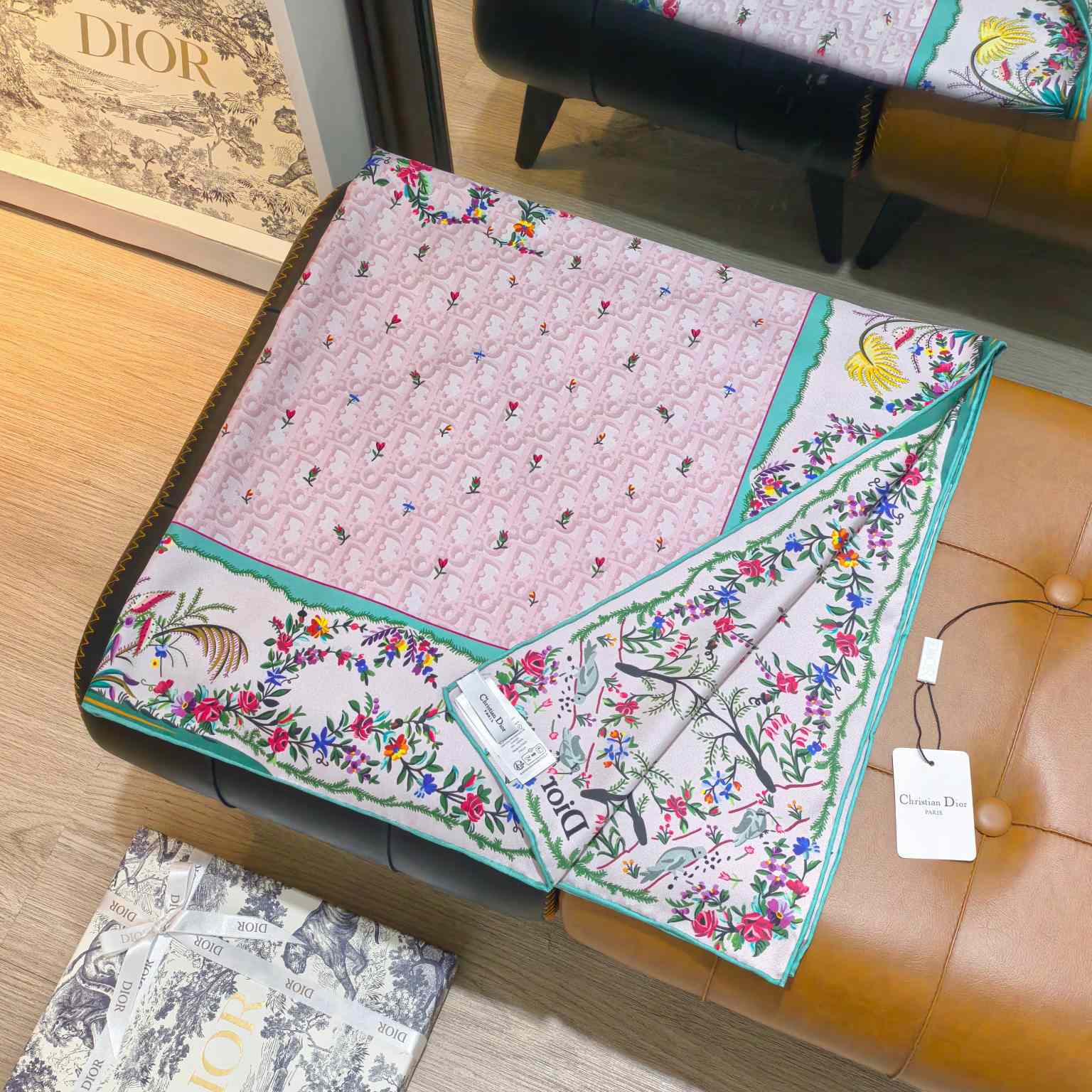 Dior Dioramour Revolution Flowers 90 Square Scarf - DopestKickz