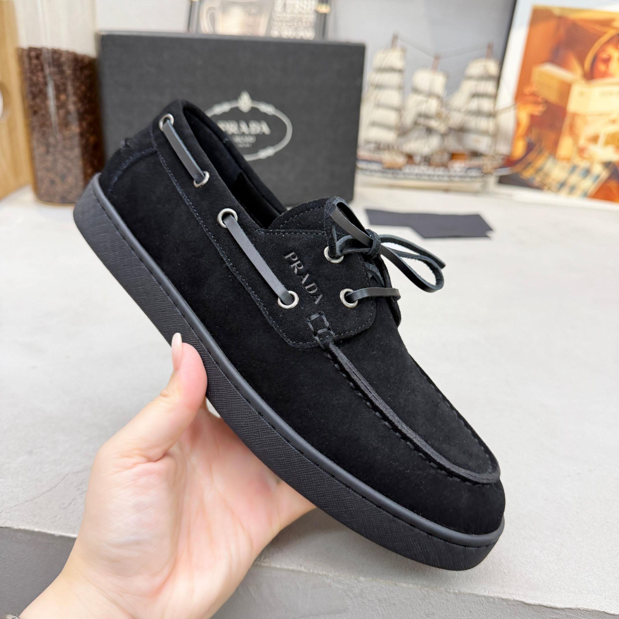 Prada Suede Boat Shoes With Laces - DopestKickz