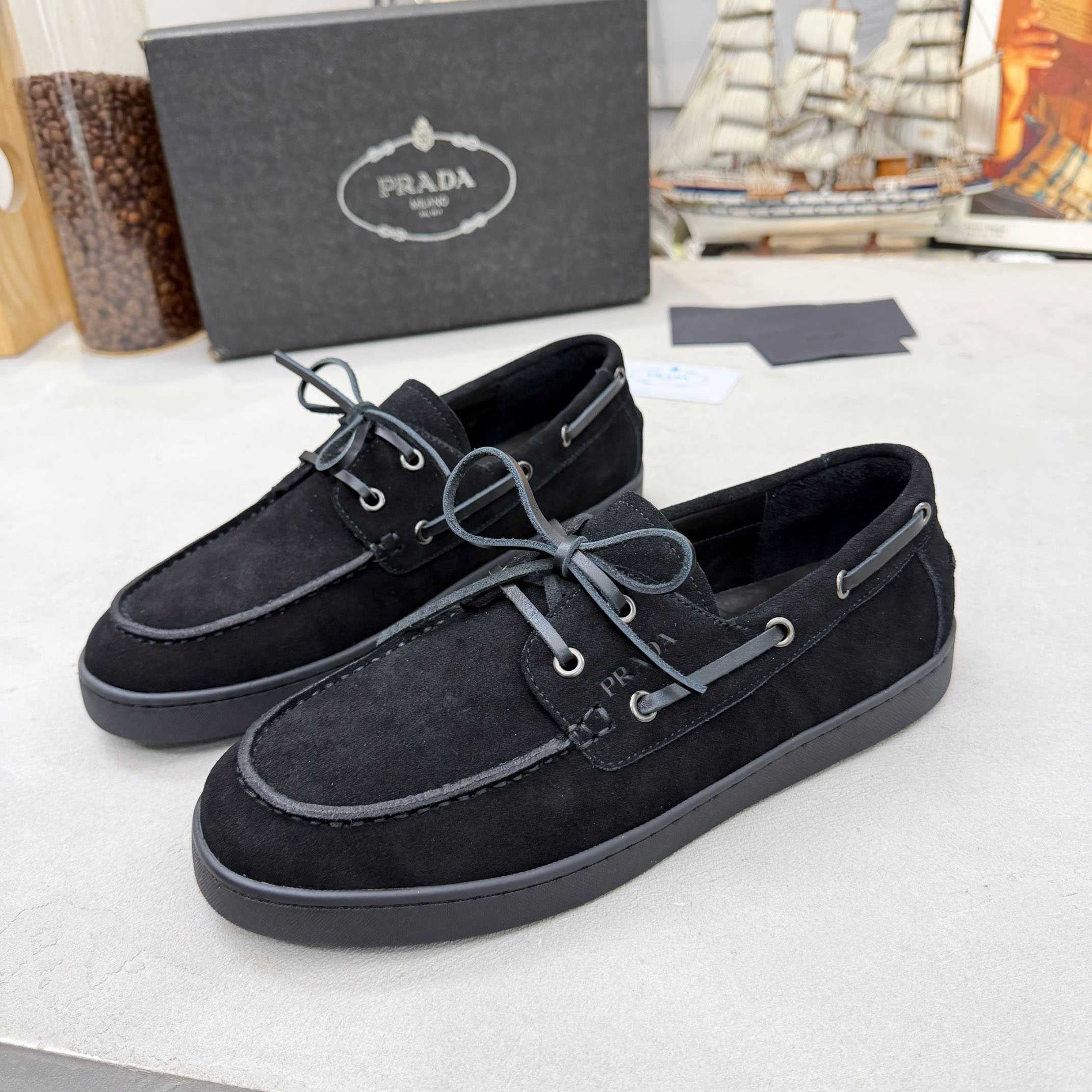 Prada Suede Boat Shoes With Laces - DopestKickz