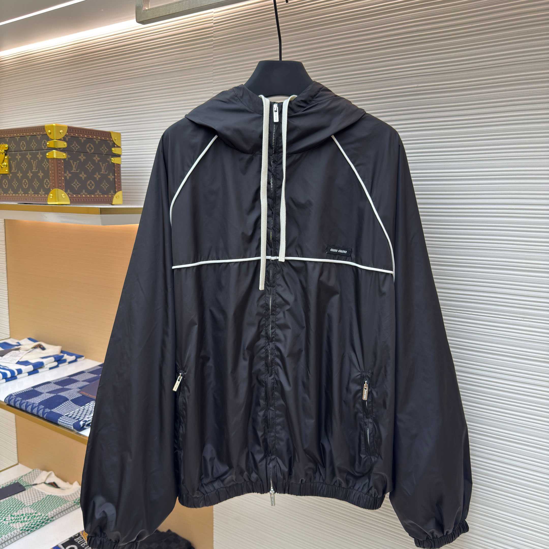 Miu Miu Black Technical Silk Zipper Jacket - DopestKickz
