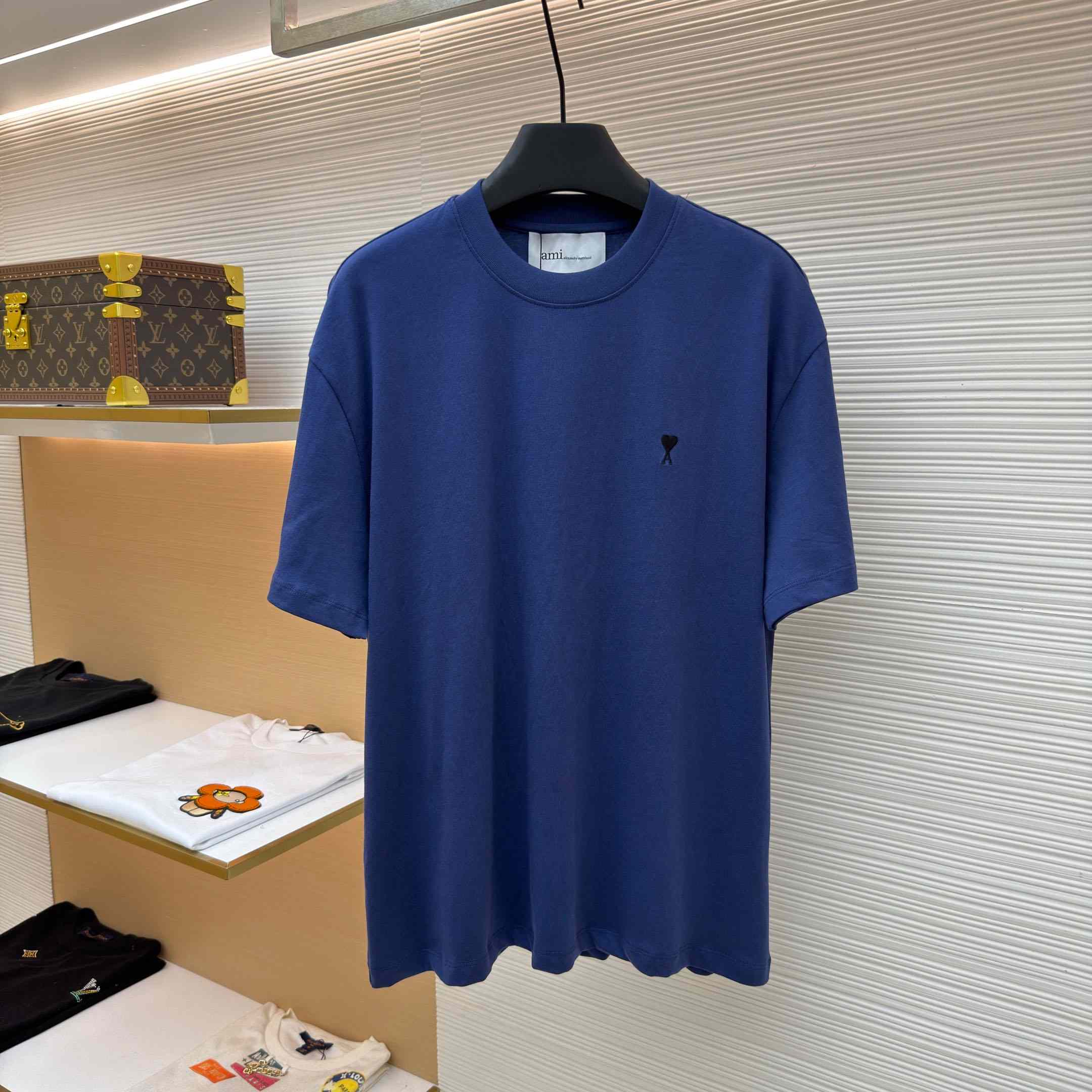 AMI Paris Blue Cotton Ami De Coeur T-shirt - DopestKickz