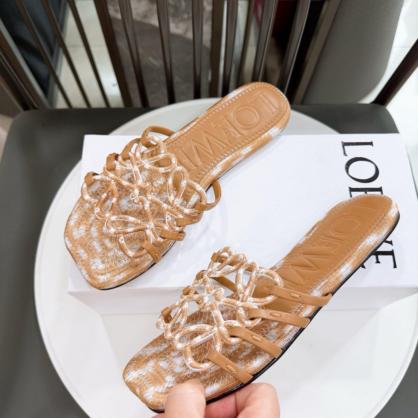 Loewe Petal Anagram Slide In Embroidered Canvas - DopestKickz