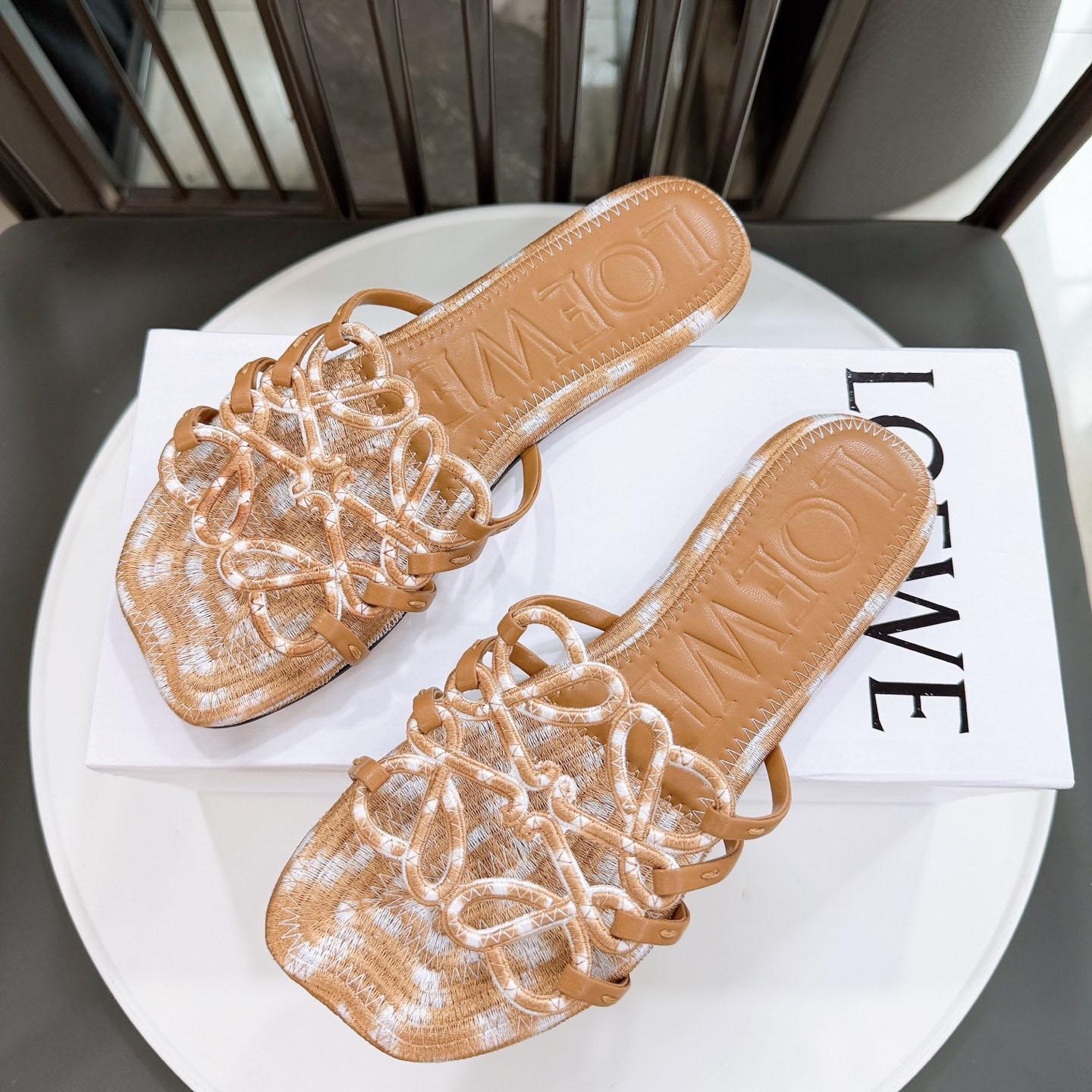 Loewe Petal Anagram Slide In Embroidered Canvas - DopestKickz