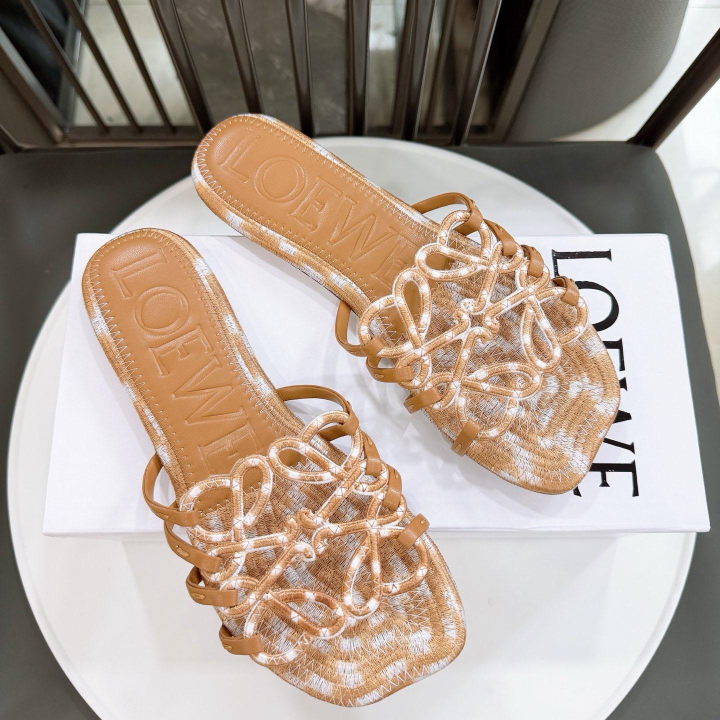 Loewe Petal Anagram Slide In Embroidered Canvas - DopestKickz