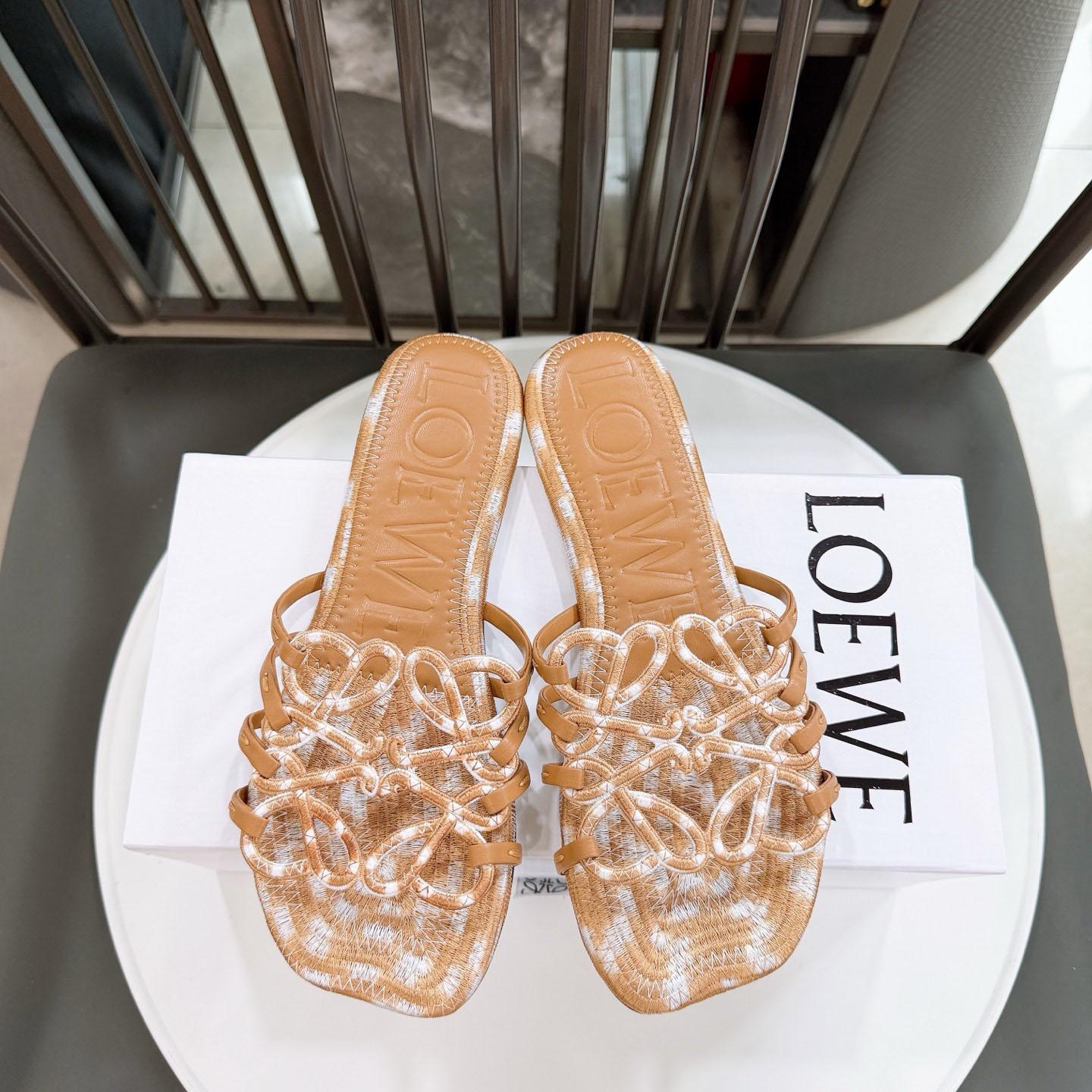 Loewe Petal Anagram Slide In Embroidered Canvas - DopestKickz