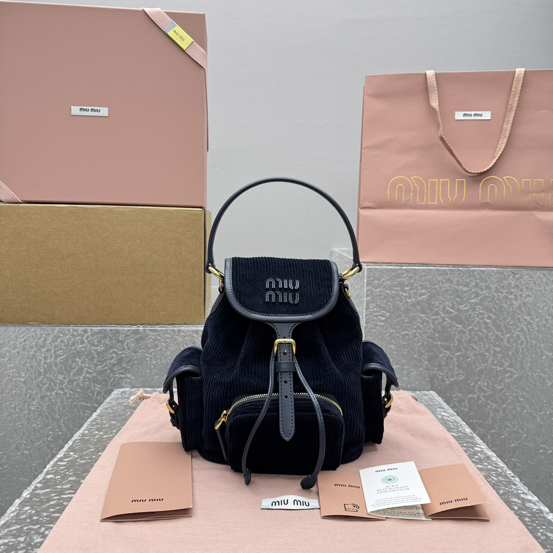 Miu Miu  Medium Corduroy Cotton Backpack - DopestKickz