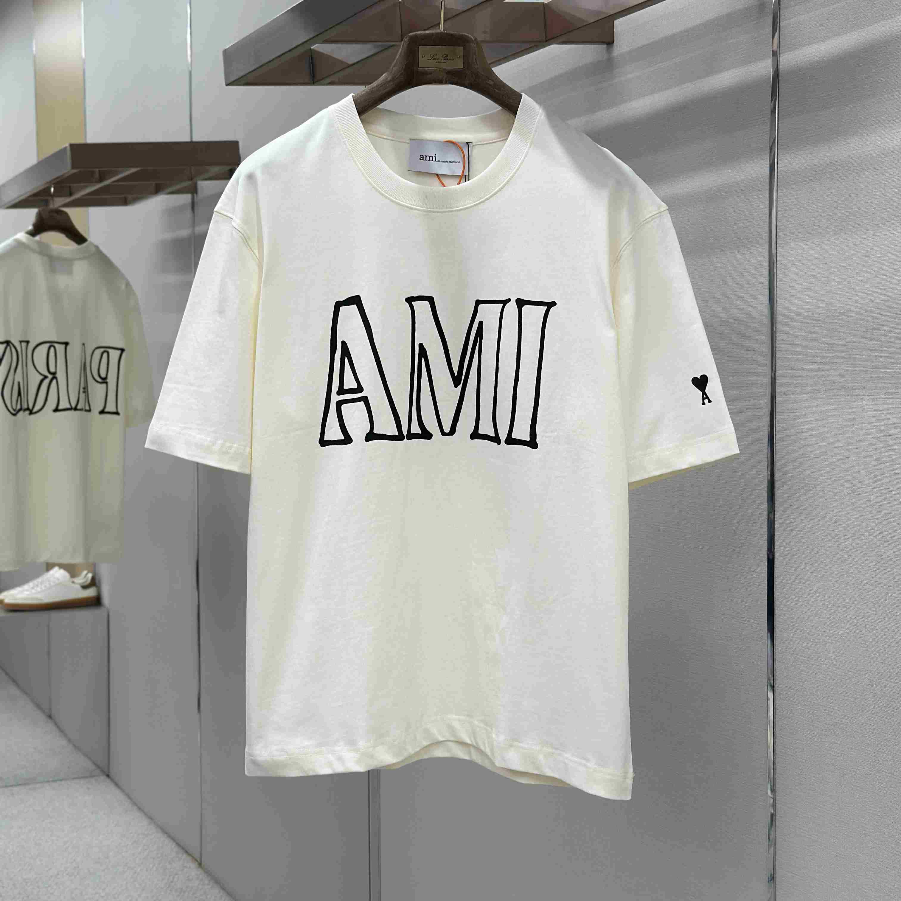 AMI Paris White Cotton Ami Paris Print T-shirt - DopestKickz