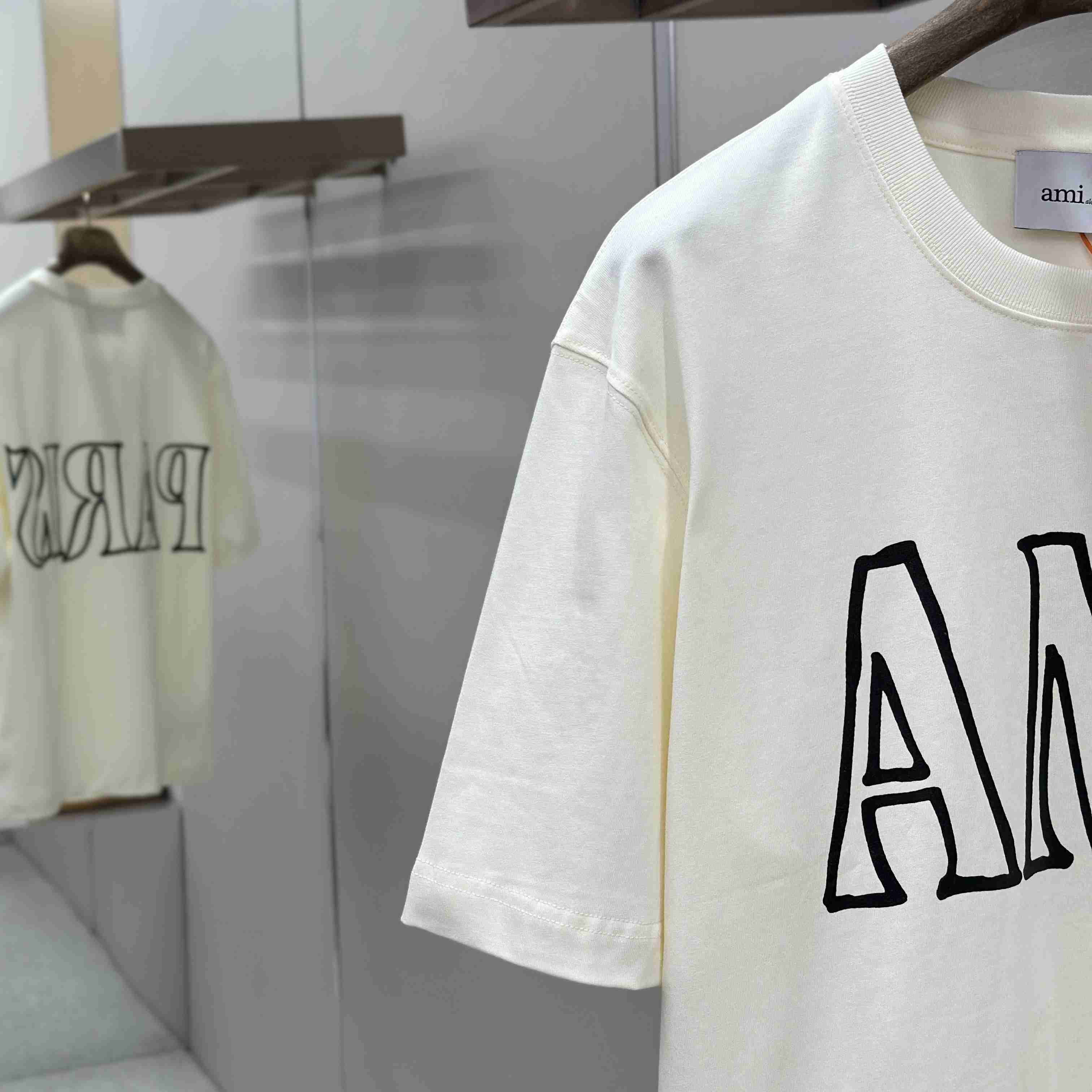 AMI Paris White Cotton Ami Paris Print T-shirt - DopestKickz