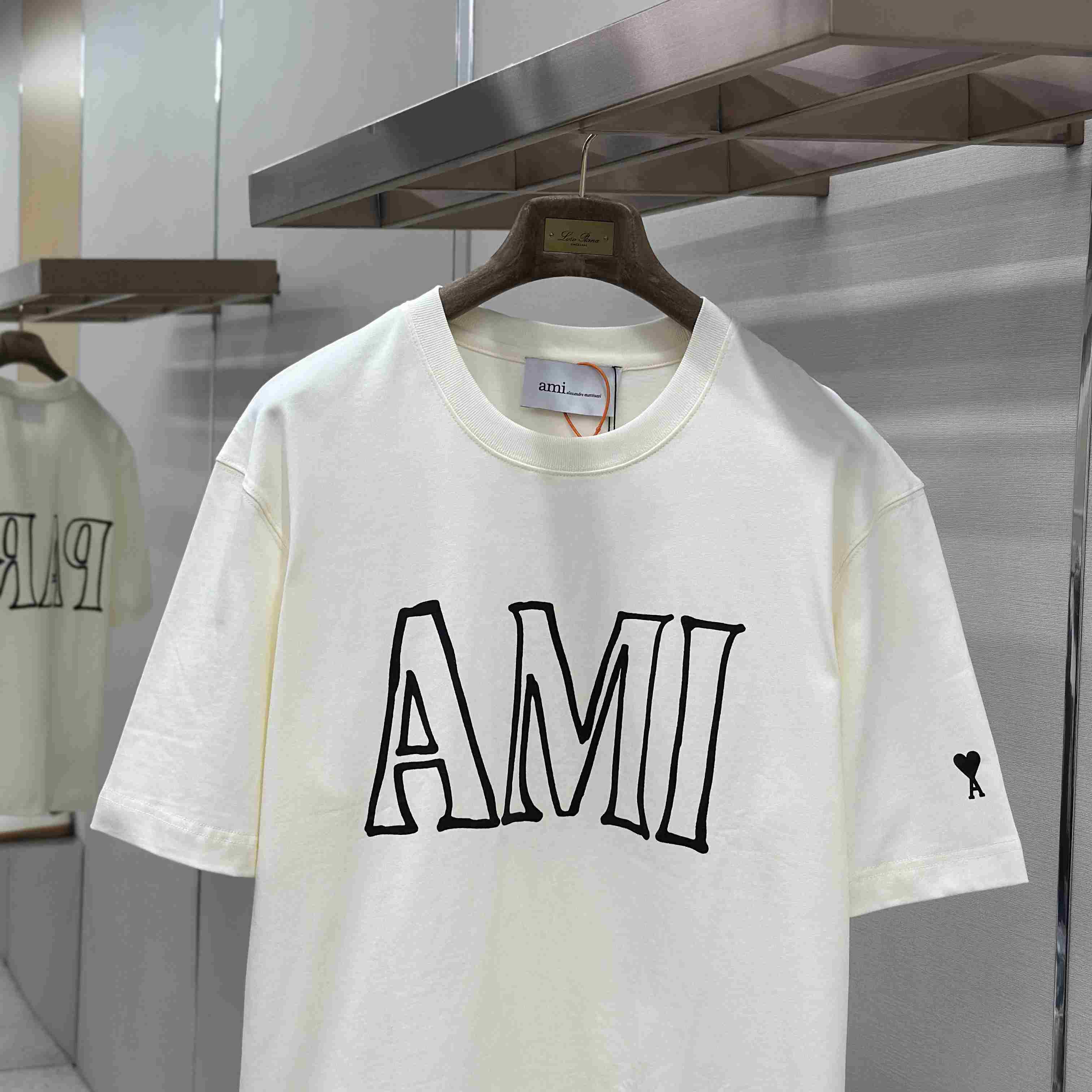 AMI Paris White Cotton Ami Paris Print T-shirt - DopestKickz