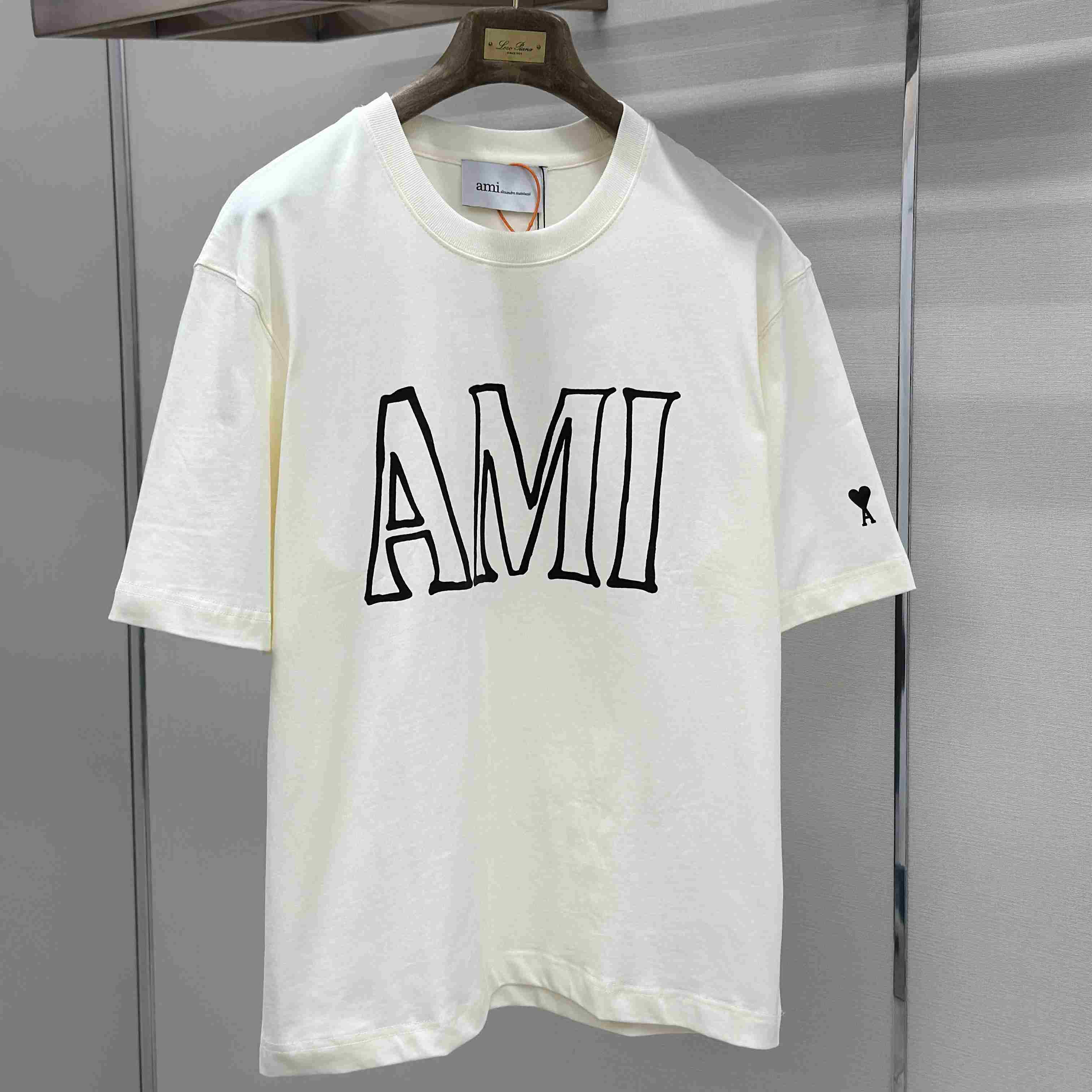 AMI Paris White Cotton Ami Paris Print T-shirt - DopestKickz