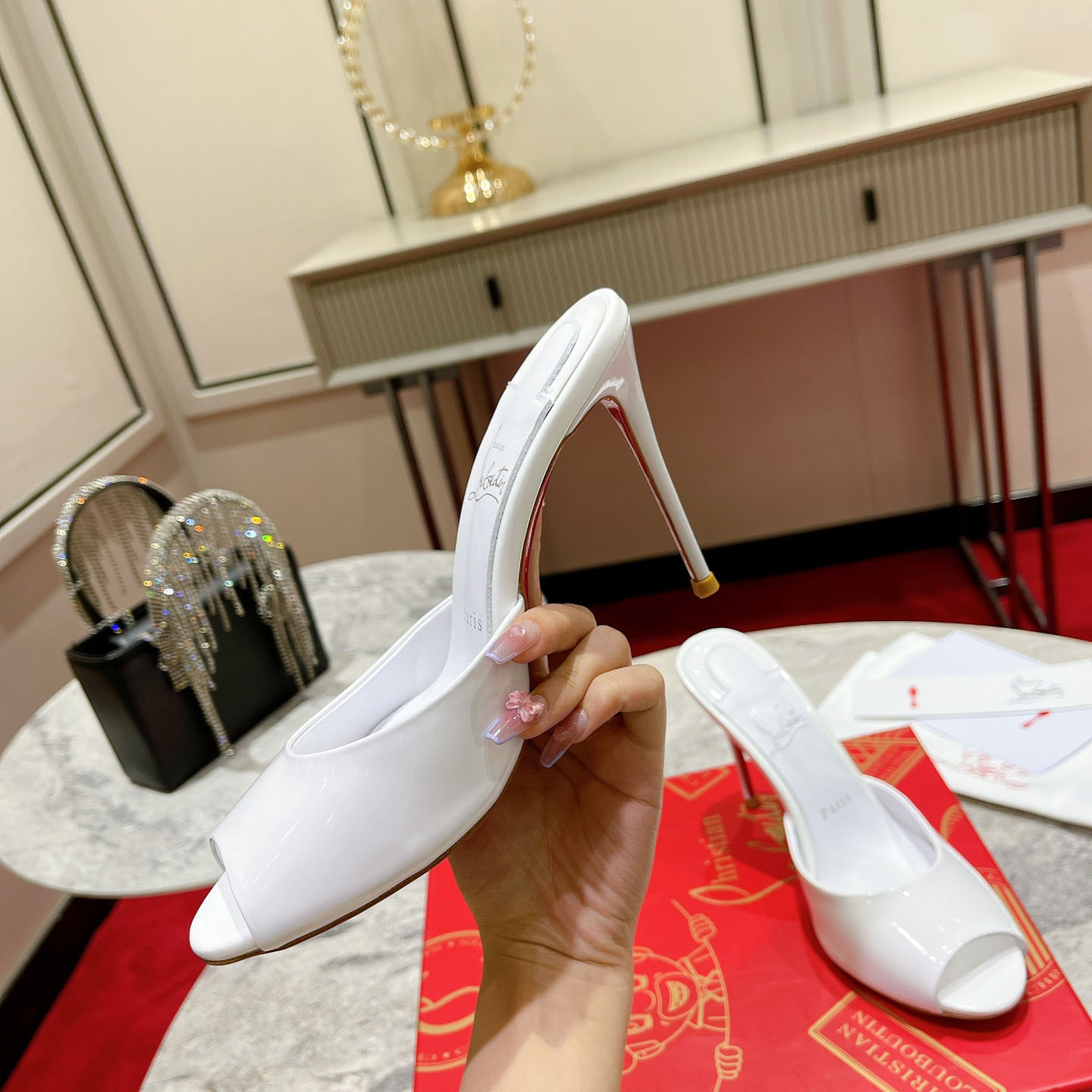 Christian Louboutin Me Dolly 100MM Patent Leather Mules - DopestKickz
