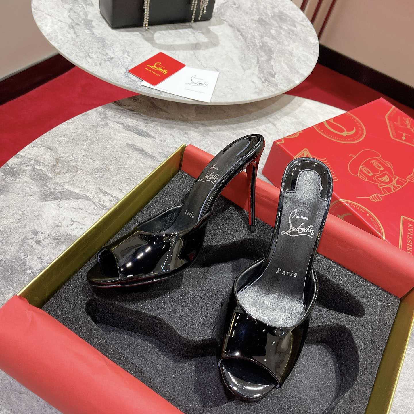 Christian Louboutin Me Dolly 100MM Patent Leather Mules - DopestKickz