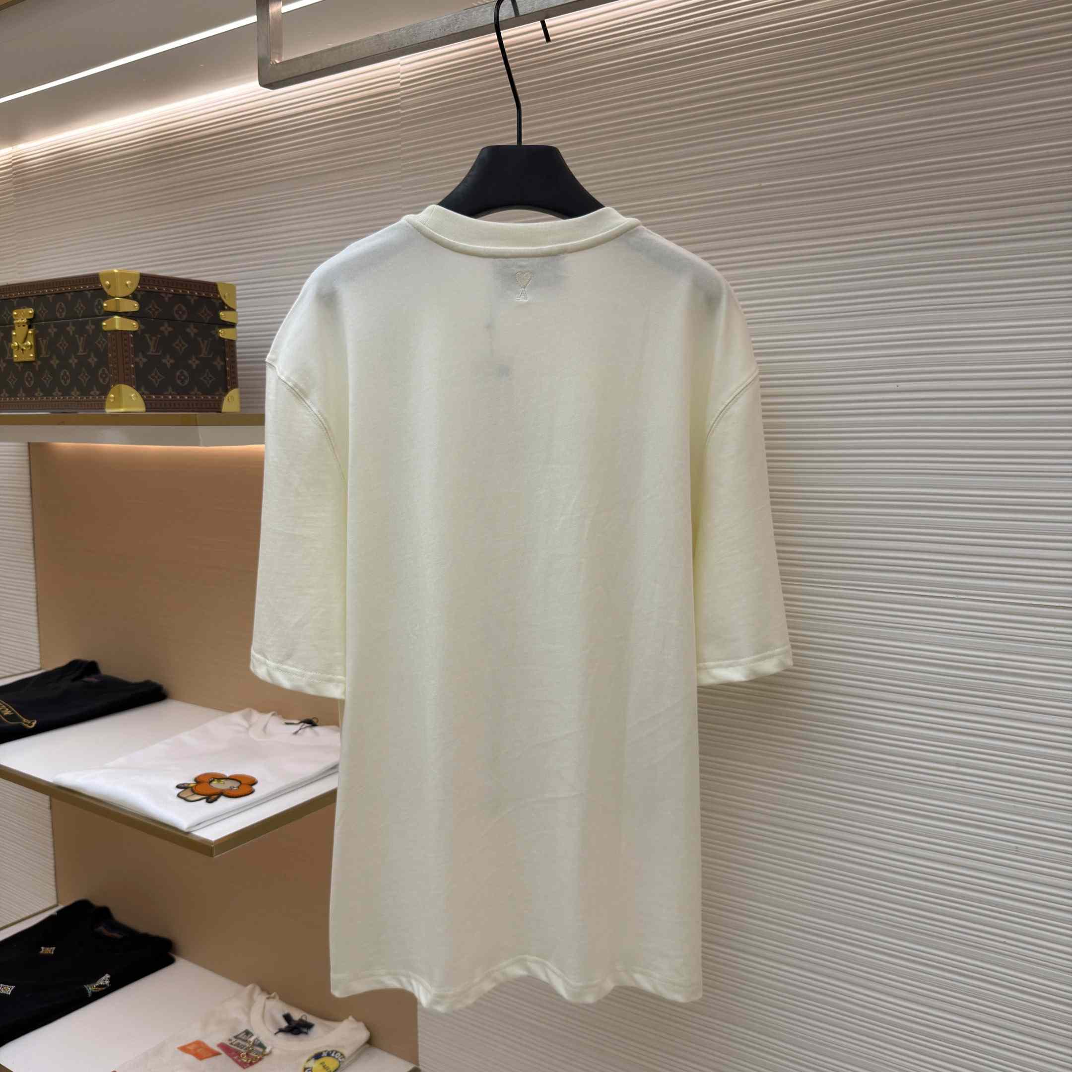 AMI Paris Logo-Print Striped-Patch T-shirt - DopestKickz