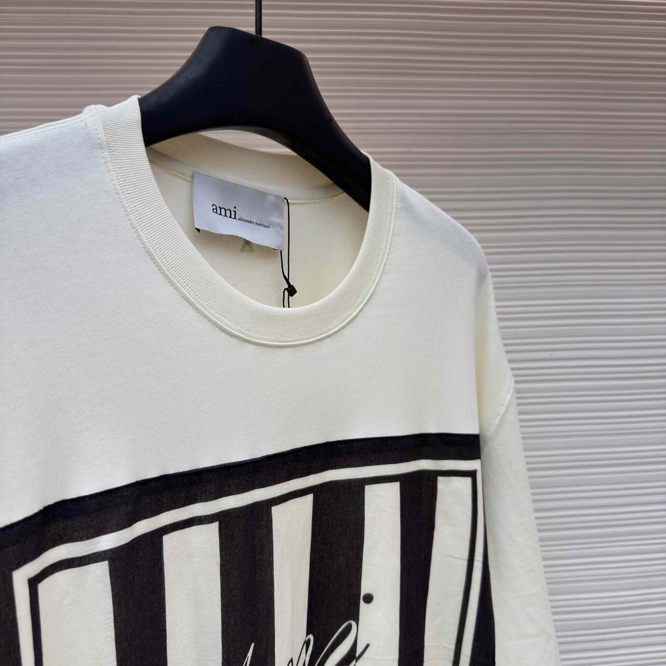 AMI Paris Logo-Print Striped-Patch T-shirt - DopestKickz