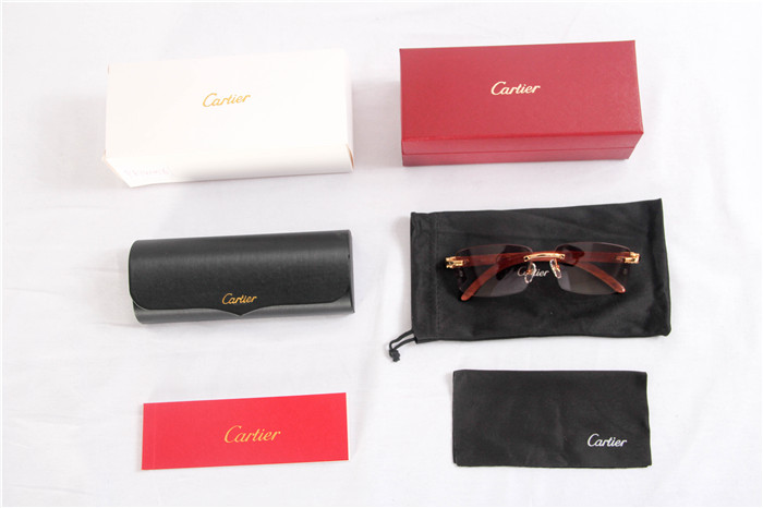 Cartier 3524012 Wood Big Lens Sunglasses In Gold Brown - DopestKickz