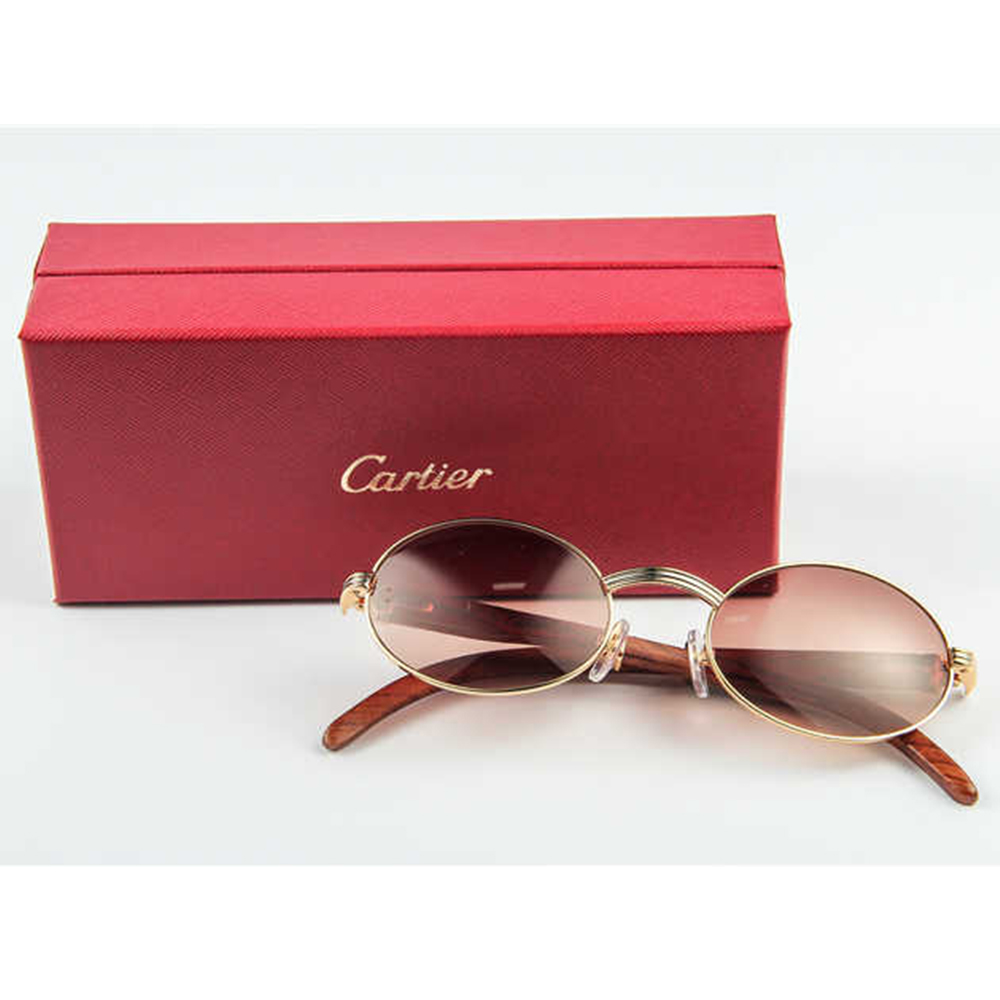 Cartier 7550178 55-22 Wood Sunglasses In Gold Brown - DopestKickz