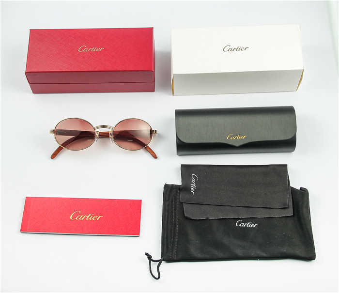 Cartier 7550178 55-22 Wood Sunglasses In Gold Brown - DopestKickz