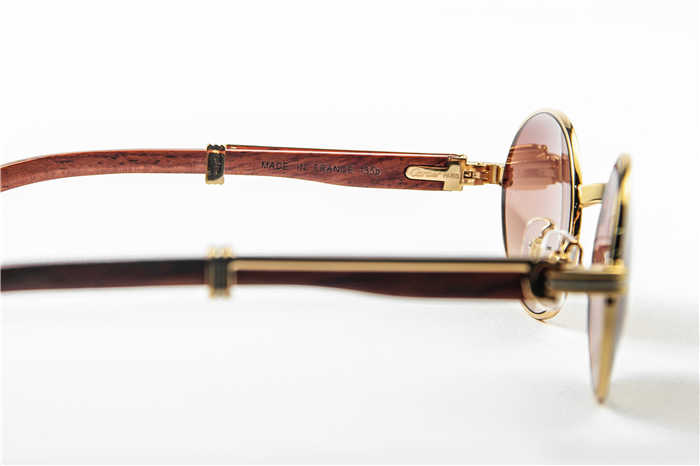 Cartier 7550178 55-22 Wood Sunglasses In Gold Brown - DopestKickz