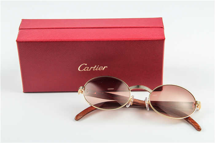 Cartier 7550178 55-22 Wood Sunglasses In Gold Brown - DopestKickz