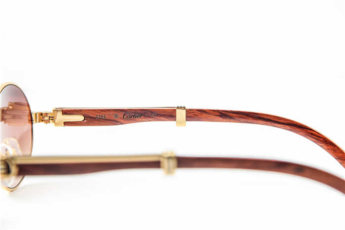 Cartier 7550178 55-22 Wood Sunglasses In Gold Brown - DopestKickz