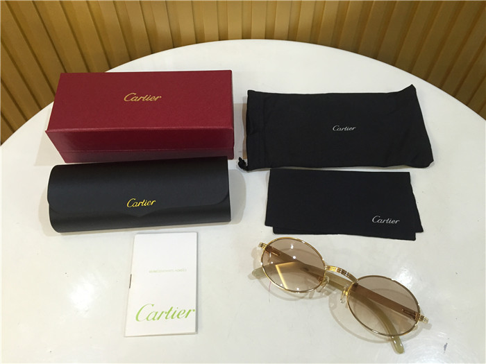 Cartier 7550178 55-22 White Curve Cattle Horn Sunglasses In Gold Brown - DopestKickz
