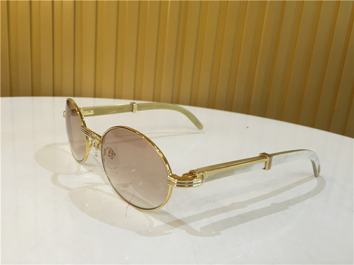 Cartier 7550178 55-22 White Curve Cattle Horn Sunglasses In Gold Brown - DopestKickz