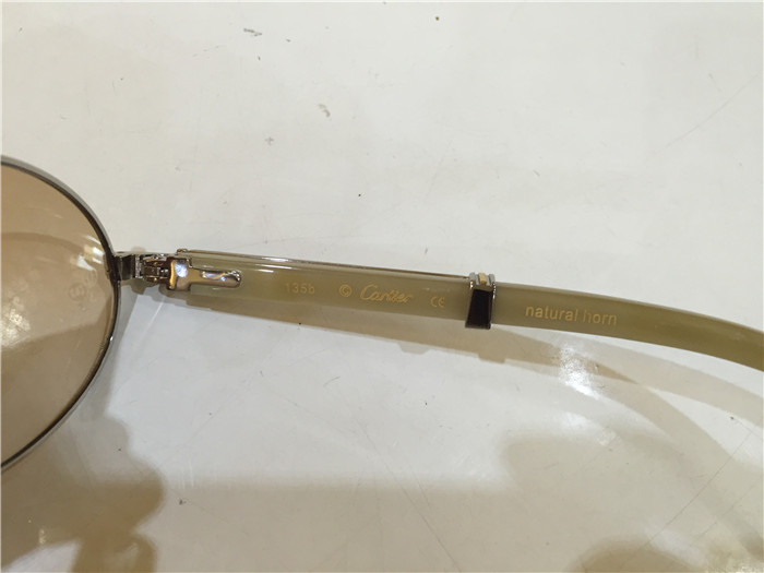 Cartier 7550178 55-22 White Curve Cattle Horn Sunglasses In Silver Brown - DopestKickz