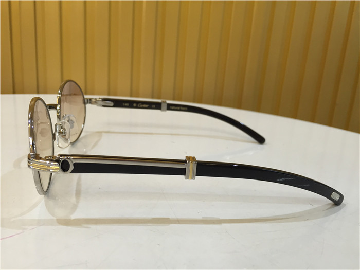 Cartier 7550178 55-22 Black Curve Cattle Horn Sunglasses In Silver Brown - DopestKickz