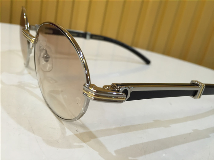 Cartier 7550178 55-22 Black Curve Cattle Horn Sunglasses In Silver Brown - DopestKickz