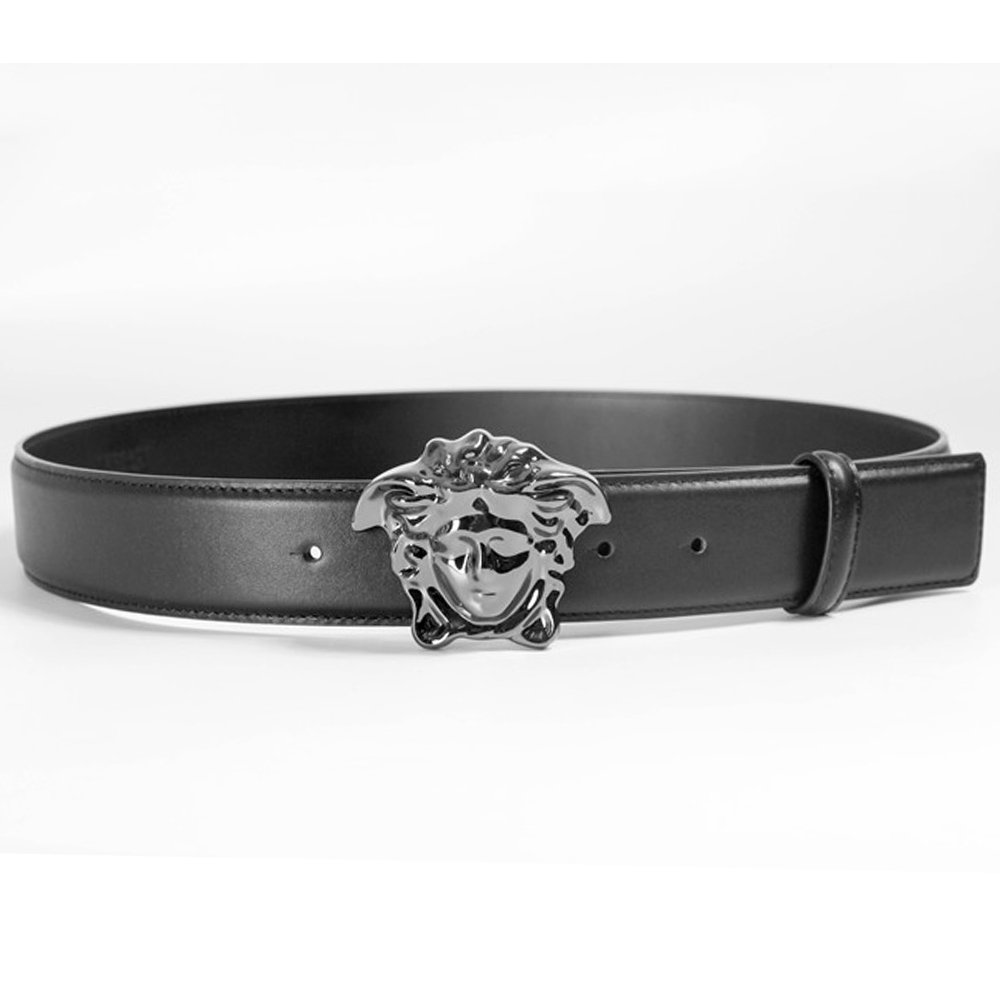 Versace Black Leather Versace Medusa Mens Belt Head Buckle - DopestKickz