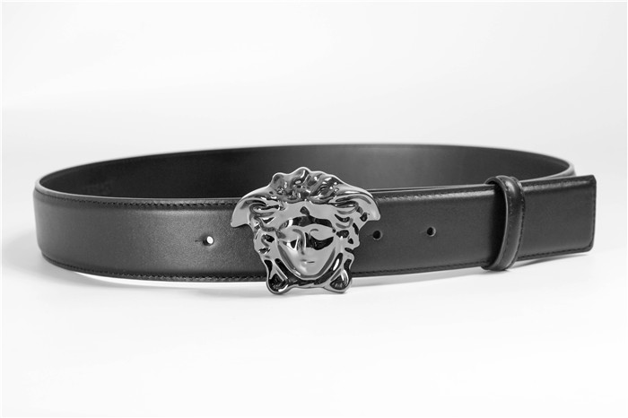Versace Black Leather Versace Medusa Mens Belt Head Buckle - DopestKickz