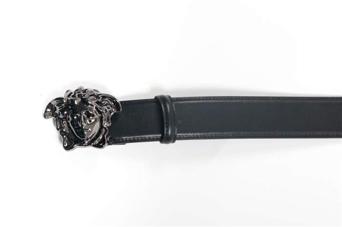 Versace Black Leather Versace Medusa Mens Belt Head Buckle - DopestKickz